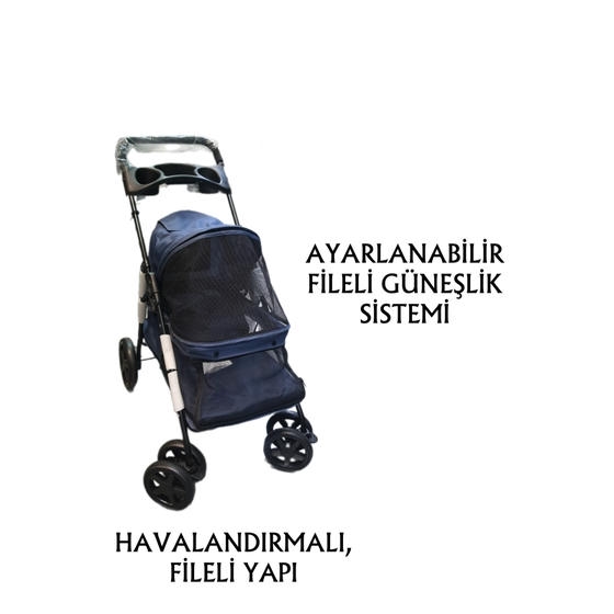 Tommy کالسکه گربه و سگ نژاد کوچک 15 Kg ظرفیت حمل آبی تیره (74,5x46,5x97,5cm)