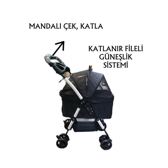 Tommy کالسکه گربه و سگ کوچک 15 Kg با ظرفیت حمل مشکی (65x45x95cm)
