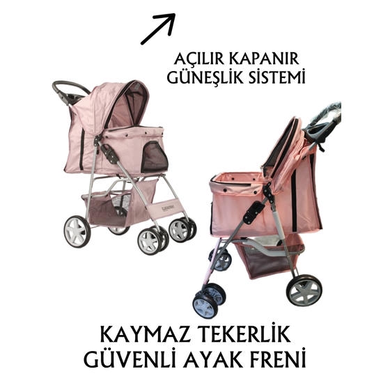 Tommy Cat and Small Breed Dog Stroller 15 Kg Carrying Capacity Pink (82x46x99cm)