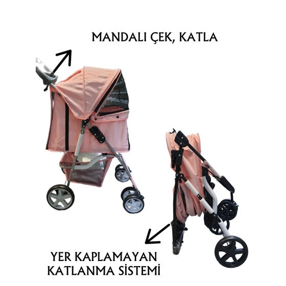 Tommy Cat and Small Breed Dog Stroller 15 Kg Carrying Capacity Pink (82x46x99cm)
