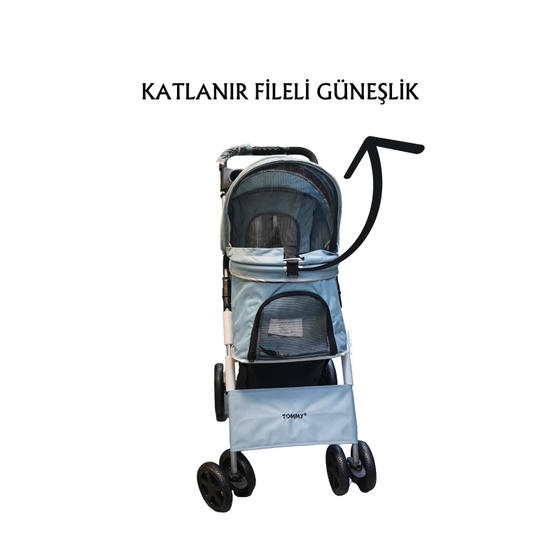 Tommy کالسکه گربه و سگ نژاد کوچک 15 Kg ظرفیت حمل فیروزه (78x46x99,54cm)