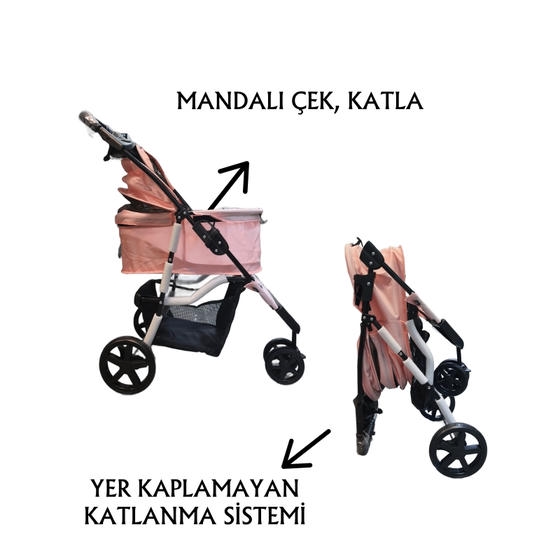 Tommy Kedi ve Küçük Irk Köpek Taşıma Arabası 15 Kg Taşıma Kapasiteli Pembe (86x46x94,5cm)