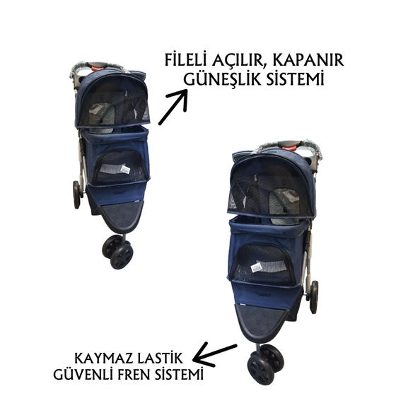 Tommy کالسکه گربه و سگ نژاد کوچک 15 Kg ظرفیت حمل آبی تیره (80x46x99cm)