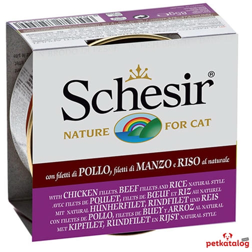 Schesir In Cooking Water - Tavuklu, Sığır Etli ve Pirinçli Yetişkin Kedi Konservesi 85gr
