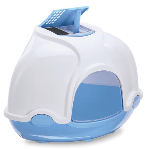 Imac Ginger Filtreli Köşe Kedi Tuvalet Kabı Mavi / Beyaz (52x52x45 cm)