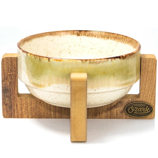 PetVoda Ozark Ahşap Standlı Seramik Mama-Su Kabı Antik Bej 18,5x7,5 cm (400 ml)