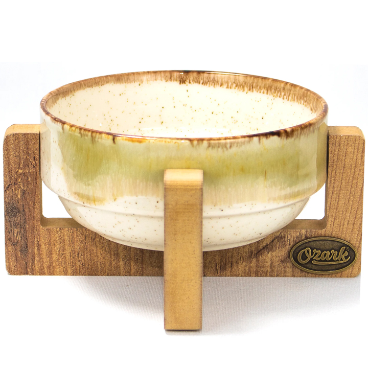 PetVoda Ozark Ahşap Standlı Seramik Mama-Su Kabı Antik Bej 18,5x7,5 cm (400 ml)