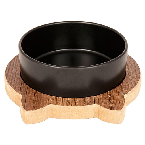 PetVoda Ozark Kedili Ahşap Standlı Seramik Mama-Su Kabı Siyah 19,5 cm (400 ml)