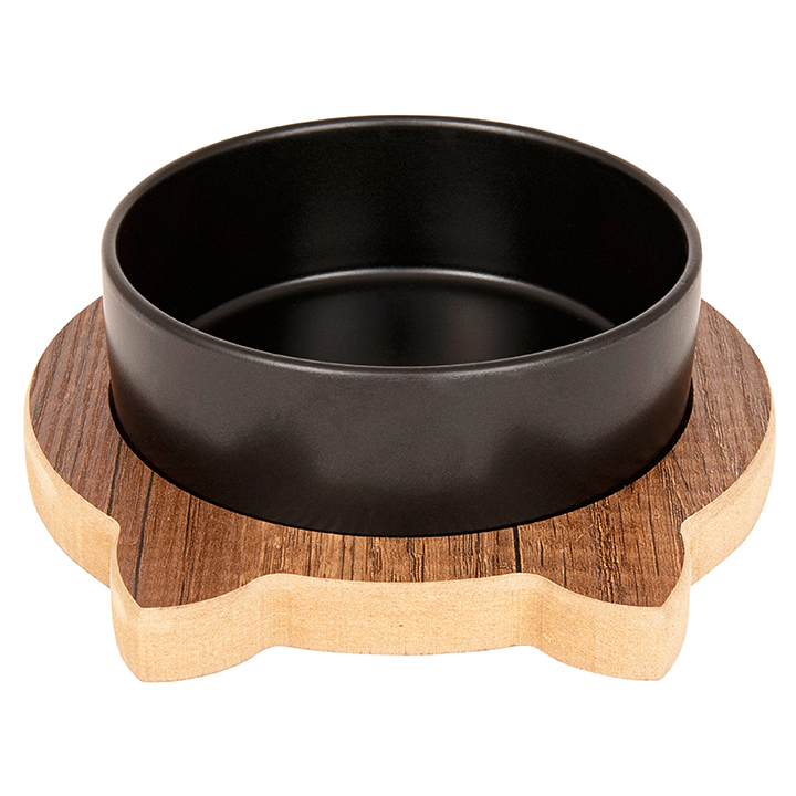 PetVoda Ozark Kedili Ahşap Standlı Seramik Mama-Su Kabı Siyah 19,5 cm (400 ml)