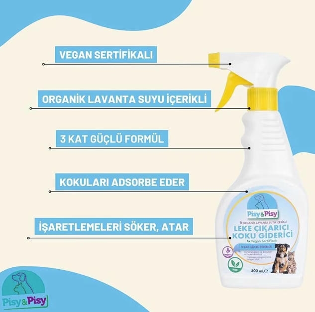 Pisy&Pisy Vegan Organik Lavanta Suyu İçerikli Leke ve Koku Giderici 500 Ml