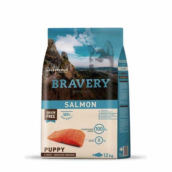 Bravery PUPPY Hypo-Allergenic Somonlu Monoprotein Tahılsız Orta ve Büyük Irk Yavru Köpek Maması 12KG