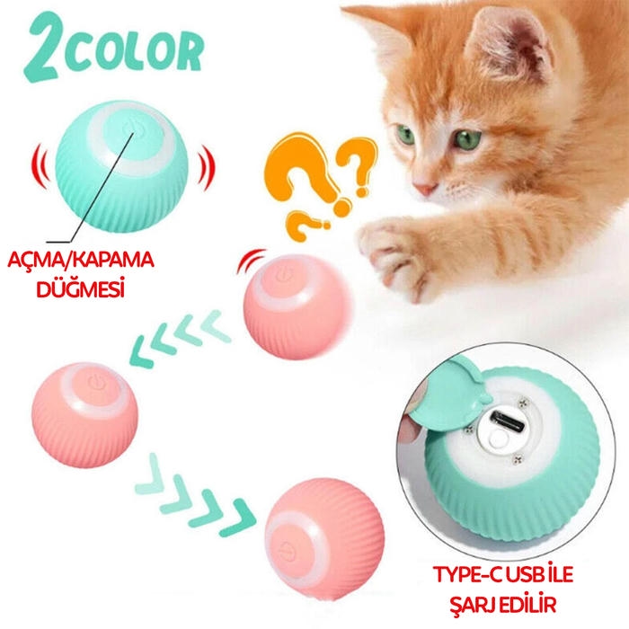 Pet Gravity Led Işıklı, Şarjlı Hareketli Kedi Oyun Topu (Mavi)