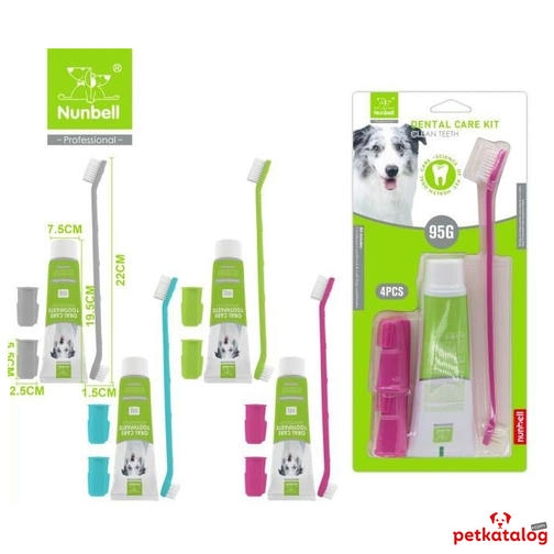 Nunbell Et Tadında Kedi Köpek Diş Macunu, Fırça ve Parmak Fırça Seti (95gr)