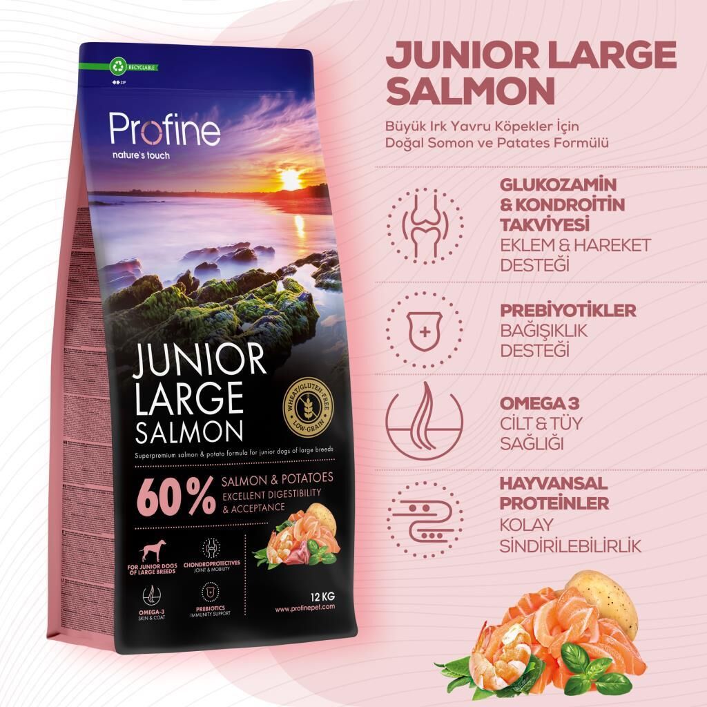 Profine Puppy Large Salmon - Düşük Tahıllı - Glutensiz Somonlu Büyük Irk Yavru Köpek Maması 12KG