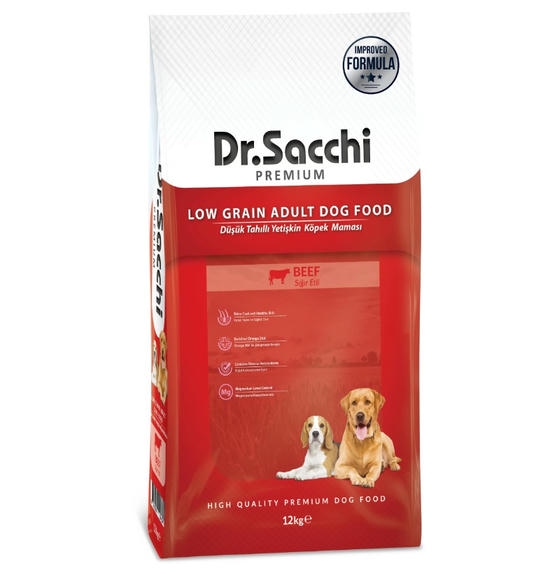 Dr.Sacchi Düşük Tahıllı Sığır Etli Yetişkin Köpek Maması 12KG