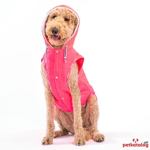 Pawstar Railway Neon Pembe Büyük Irk Köpek Yağmurluğu (Kolsuz) 36-45KG [7XL] - Su itici özelliktedir