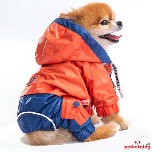 Pawstar Bicolor Turuncu-Lacivert Orta Irk Köpek Yağmurluğu 9-11KG [2XL] - Su geçirmez