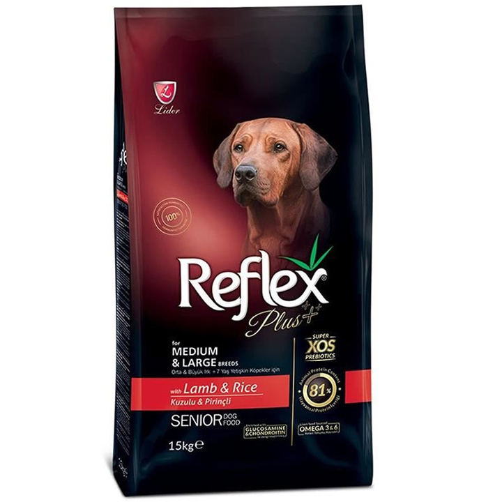Reflex Plus Kuzulu Orta ve Büyük Irk Yaşlı Köpek Maması 15KG
