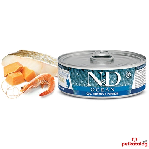 N&D Ocean - Kitten کنسرو غذای بچه گربه با ماهی تن، میگو و کدو تنبل 70 gr