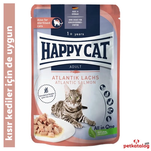 Happy Cat Tahılsız Somon Balıklı Yetişkin Kedi Konservesi 85gr - Kısırlaştırılmış kediler için uygun