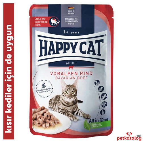 Happy Cat Tahılsız Sığır Etli Yetişkin Kedi Konservesi 85gr - Kısırlaştırılmış kediler için uygun