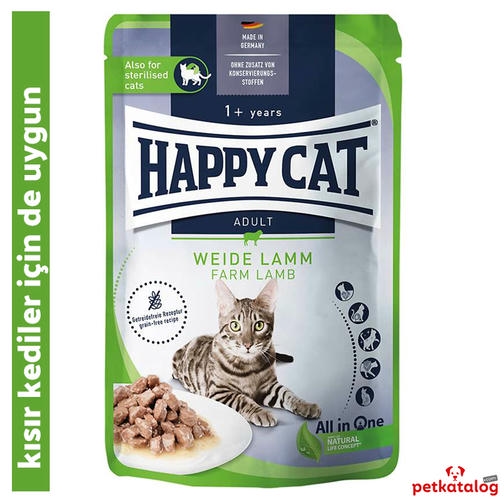 Happy Cat Tahılsız Kuzu Etli Yetişkin Kedi Konservesi 85gr - Kısırlaştırılmış kediler için uygun