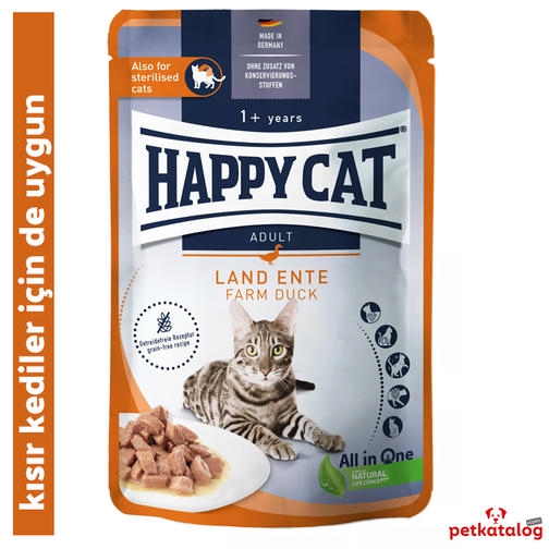 Happy Cat Tahılsız Ördekli Yetişkin Kedi Konservesi 85gr - Kısırlaştırılmış kediler için uygun
