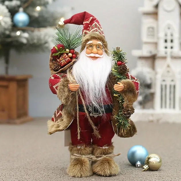 Kar Botlu ve Çantalı Dekoratif Noel Baba 30cm