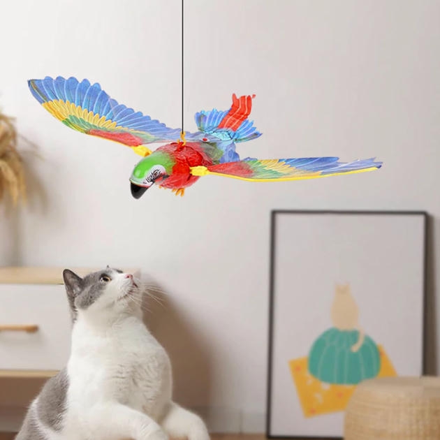 Teng Uçan Papağan Sesli Hareketli İnteraktif Kedi Oyuncağı