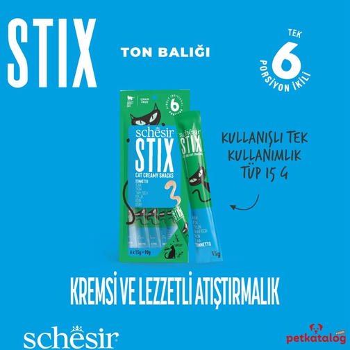 Schesir Cat Stix Ton Balıklı Krema Sıvı Kedi Ödülü 6x15gr