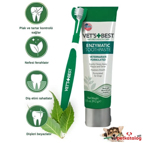 Vet's Best Aloe Vera ve Nane Özlü Köpek Diş Macunu 100 gr+ Diş Fırçası Hediye