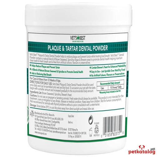 Vet's Best Kediler için Plak ve Tartar Önleyici Ağız Bakım Tozu 45 gr