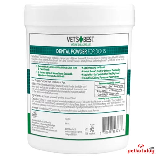 Vet's Best Köpekler için Plak ve Tartar Önleyici Ağız Bakım Tozu 45 gr