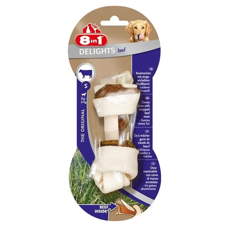 8IN1 Delights Biftekli Burgu Köpek Çiğneme Kemiği Small 10cm (35gr)