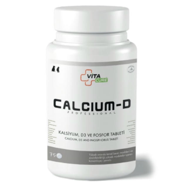 VitaCure Calcium-D Kedi ve Köpekler İçin Kalsiyum, D3 ve Fosfor Tableti 75 Adet