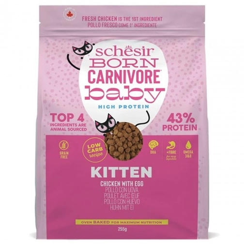 Schesir Born Carnivore (%43 Proteinli) Tavuklu ve Yumurtalı Tahılsız Yavru Kedi Maması 1,25KG