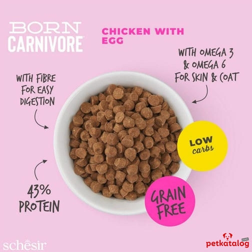 Schesir Born Carnivore (%43 Proteinli) Tavuklu ve Yumurtalı Tahılsız Yavru 1,25 Kg Kedi Maması