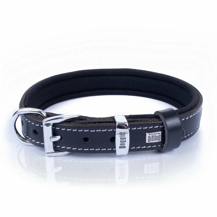 Doggie Comfort قلاده گردنی چرم با طرح استخوان مشکی 2x30-35CM