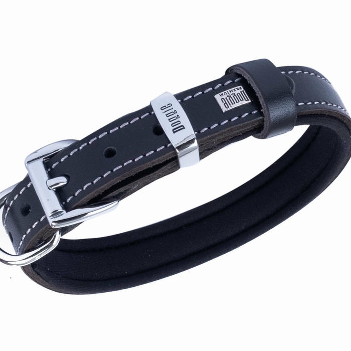 Doggie Comfort قلاده گردنی چرم با طرح استخوان مشکی 2x30-35CM