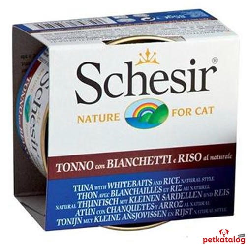 Schesir In Cooking Water - Ton Balıklı, Ringa Balıklı ve Pirinçli Yetişkin Kedi Konservesi 85gr