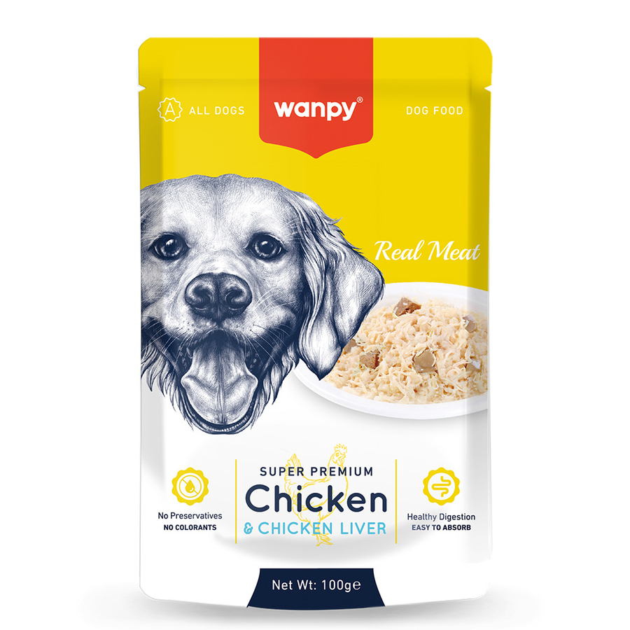 Wanpy Pouch Tavuklu & Ciğerli Yaş Köpek Maması 100gr