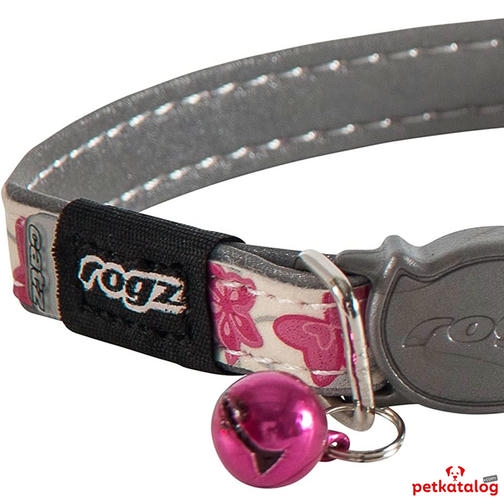 Rogz GlowCat Kelebek قلاده گردنی گربه انعکاسی طرح دار با قفل ایمنی (صورتی)