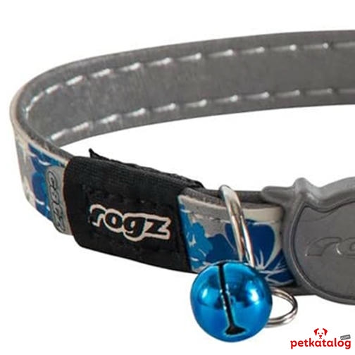 Rogz GlowCat Çiçek Desenli Reflektörlü ve Emniyet Kilitli Kedi Boyun Tasması (Mavi)