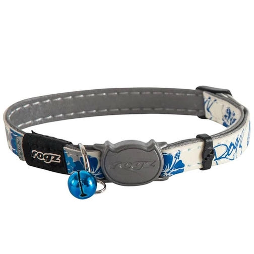Rogz GlowCat Çiçek Desenli Reflektörlü ve Emniyet Kilitli Kedi Boyun Tasması (Mavi)