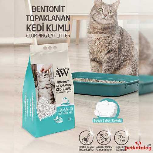 Animal World Extra Güçlü Sabun Kokulu 10 LT İnce Taneli Topaklanan Bentonit Kedi Kumu
