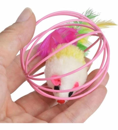 Teng Kafesli Top İçinde Peluş Fare Kedi Oyuncak 6 cm