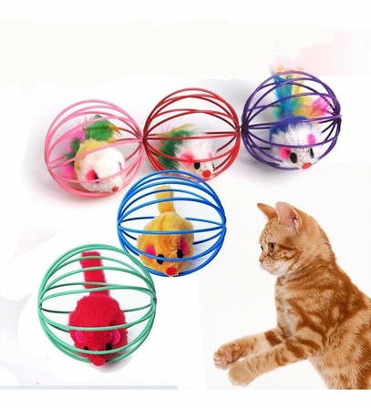 Teng Kafesli Top İçinde Peluş Fare Kedi Oyuncak 6 cm