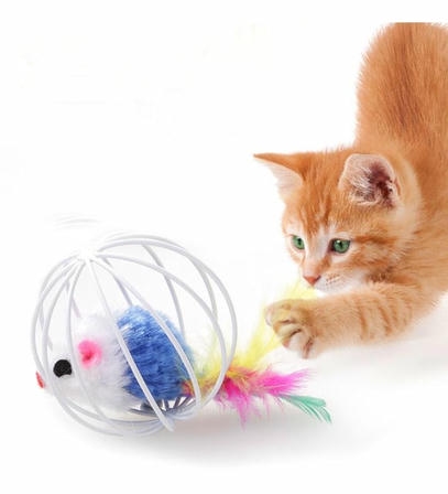 Teng Kafesli Top İçinde Peluş Fare Kedi Oyuncak 6 cm