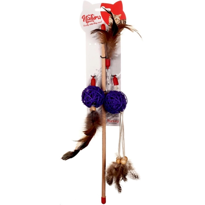 Natura Üç Farklı Uçlu Doğal Kedi Olta Oyuncak 40 Cm