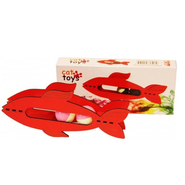 Pet Style İki Toplu Balık Şeklinde Ahşap Kedi Oyuncağı